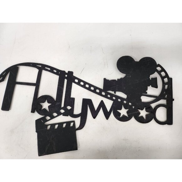 VINTAGE Black Metal Hollywood Wall Sign Mid Century Modern Hanging Decor 22"x9" - Picture 1 of 7